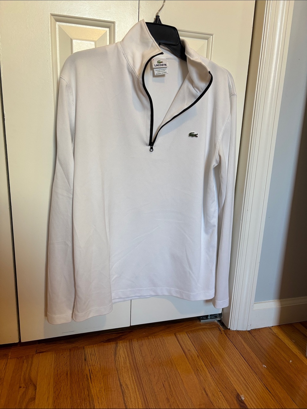 Lacoste Men’s White Long-Sleeve Quarter-Zip with Black Trim